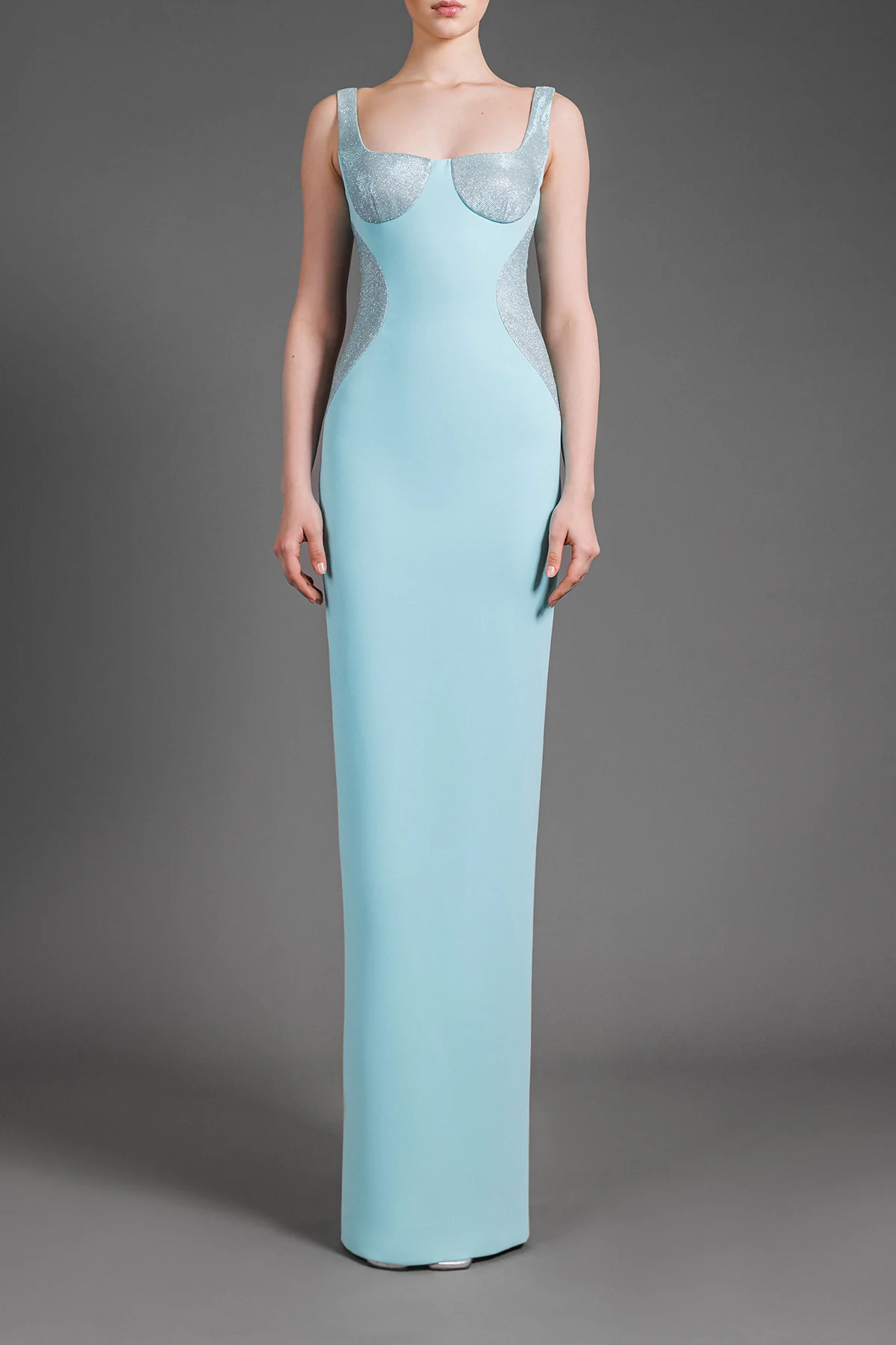 Scoop Neck Shimmery Lurex and Crepe Gown