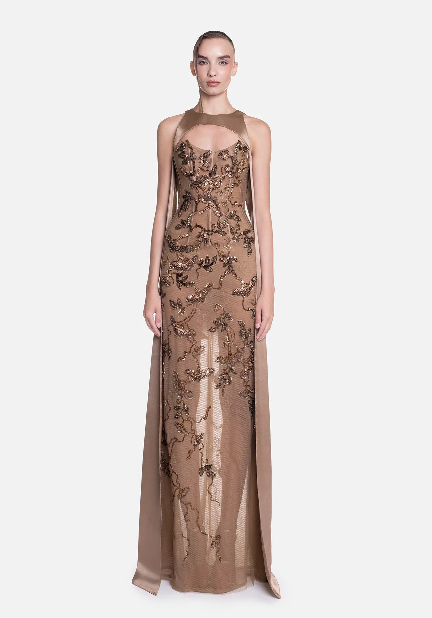 Sleeveless Embroidered Gown