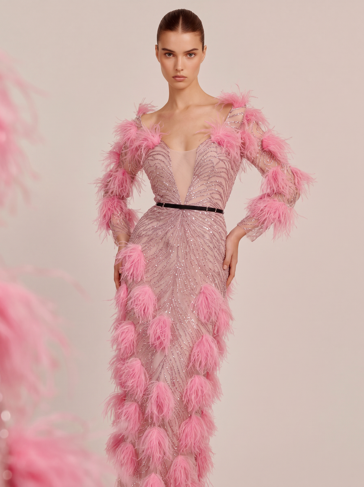 Feather Detailed Gown