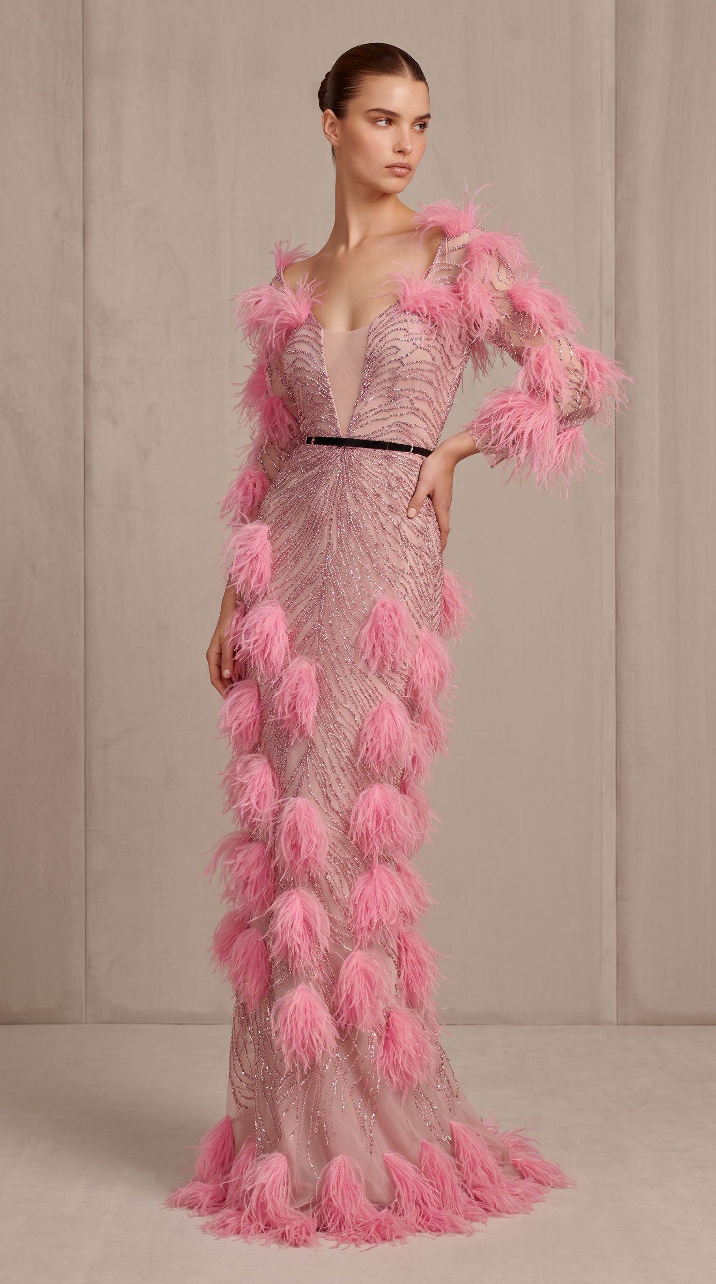 Feather Detailed Gown