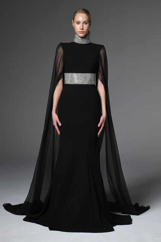 Crepe Gown with Chiffon Sleeves