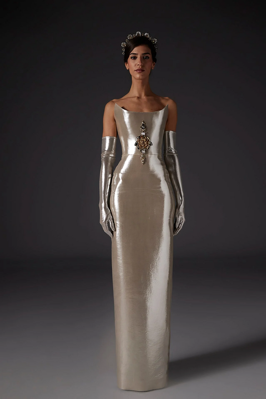 Strapless Lurex Gown with Gloves