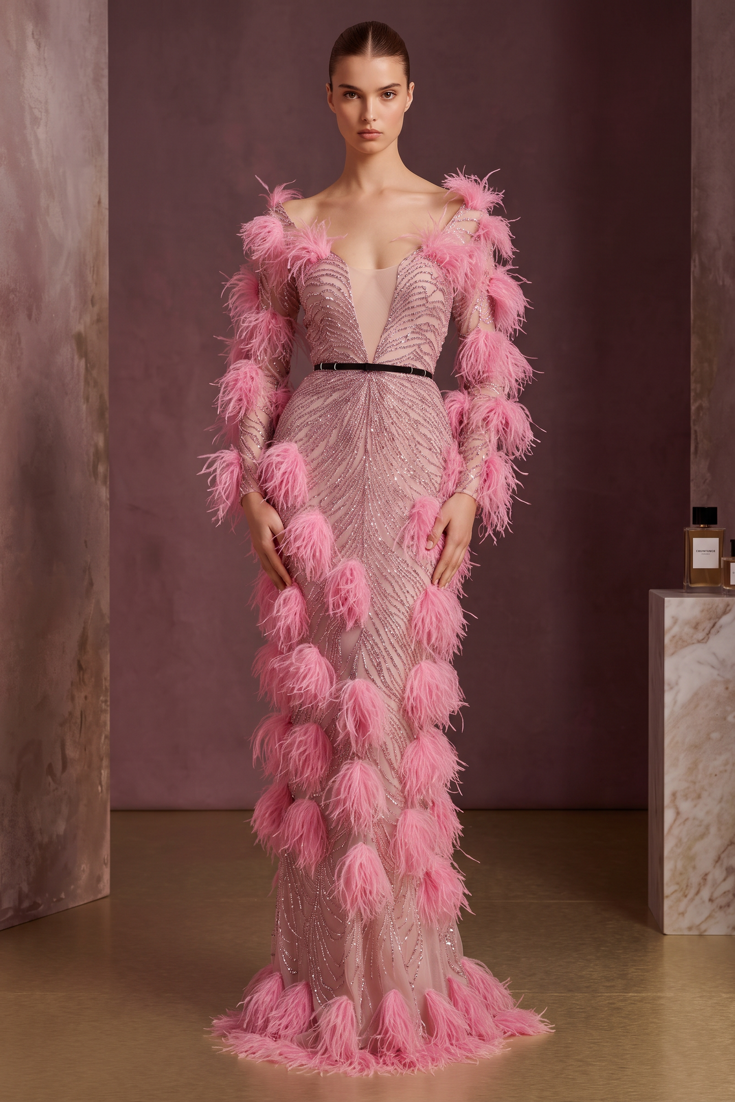 Feather Detailed Gown