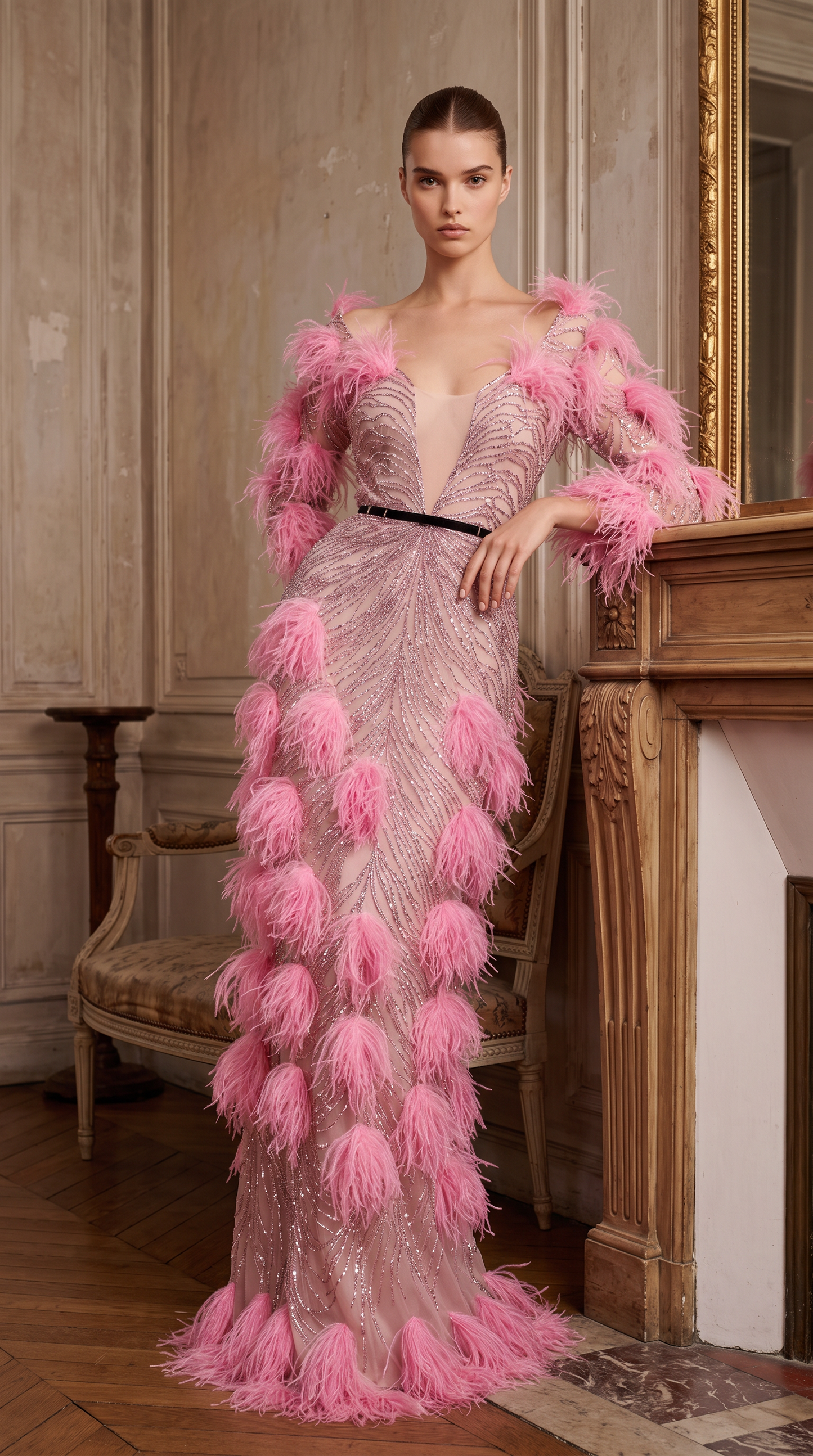 Feather Detailed Gown