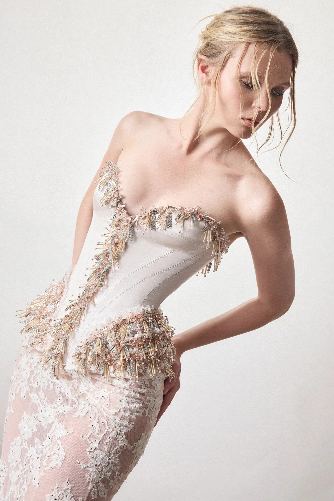 Strapless Fringe Gown