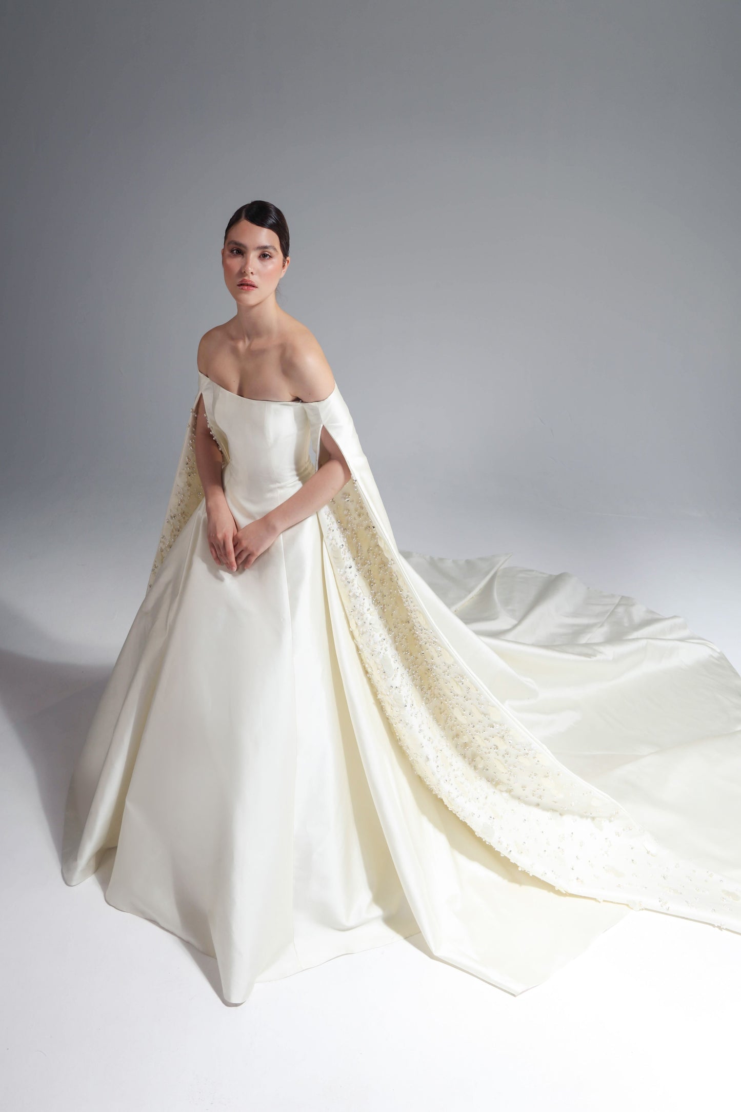 Off-Shoulder Cape Sleeve Gown