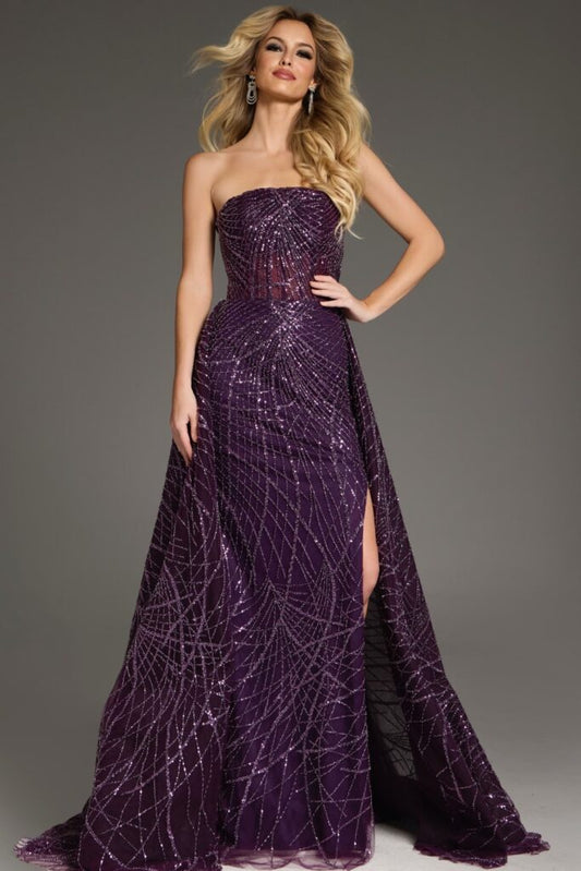 Strapless A-Line High Slit Gown