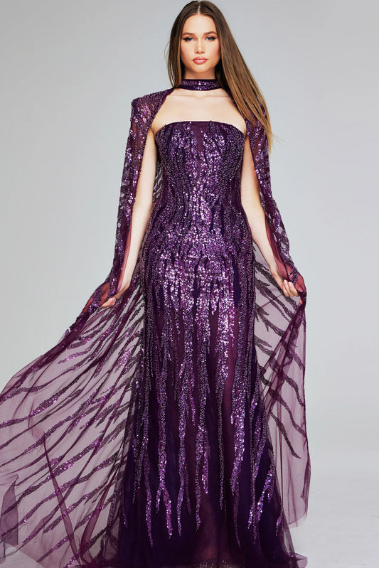 Sequin Gown with Dramatic Cape