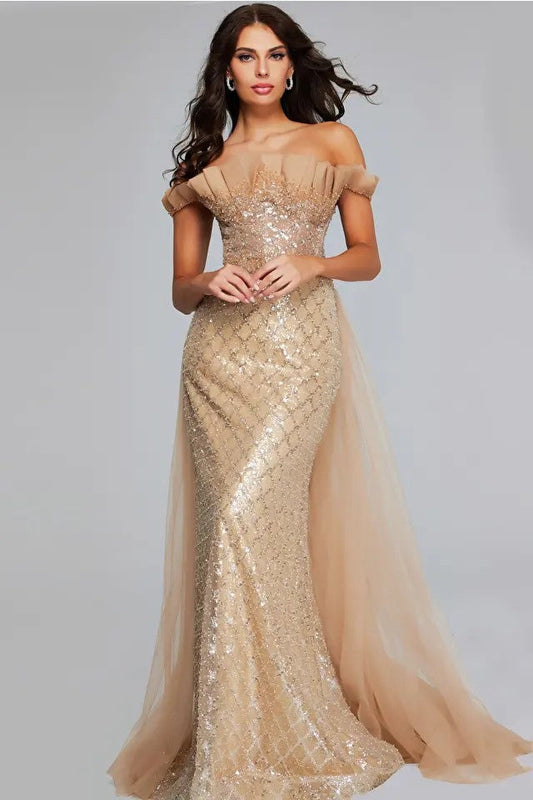 Sequin Gown with Watteau Train
