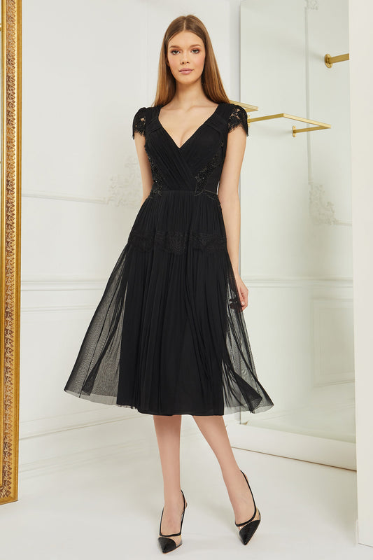 Cap Sleeve Lace and Tulle Dress