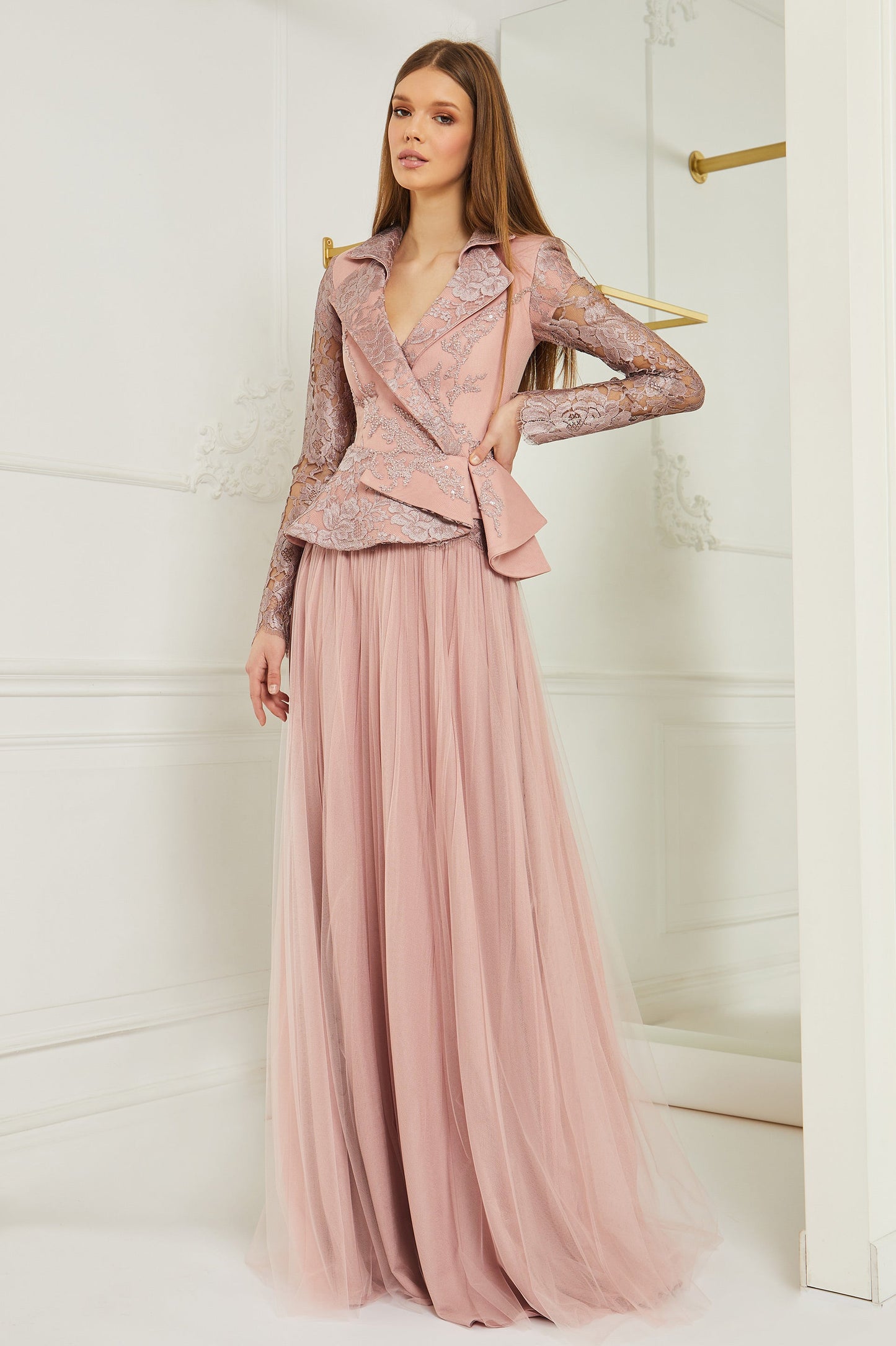 Long Sleeve Jacket and Pleated Skirt