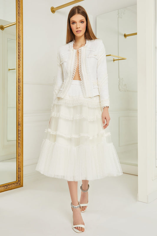 French Tweed Long Sleeve Jacket and Midi Skirt