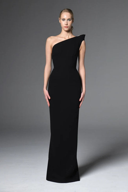 Asymmetric Crepe Embroidered Gown