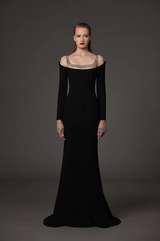 Open Shoulder Embroidered Gown