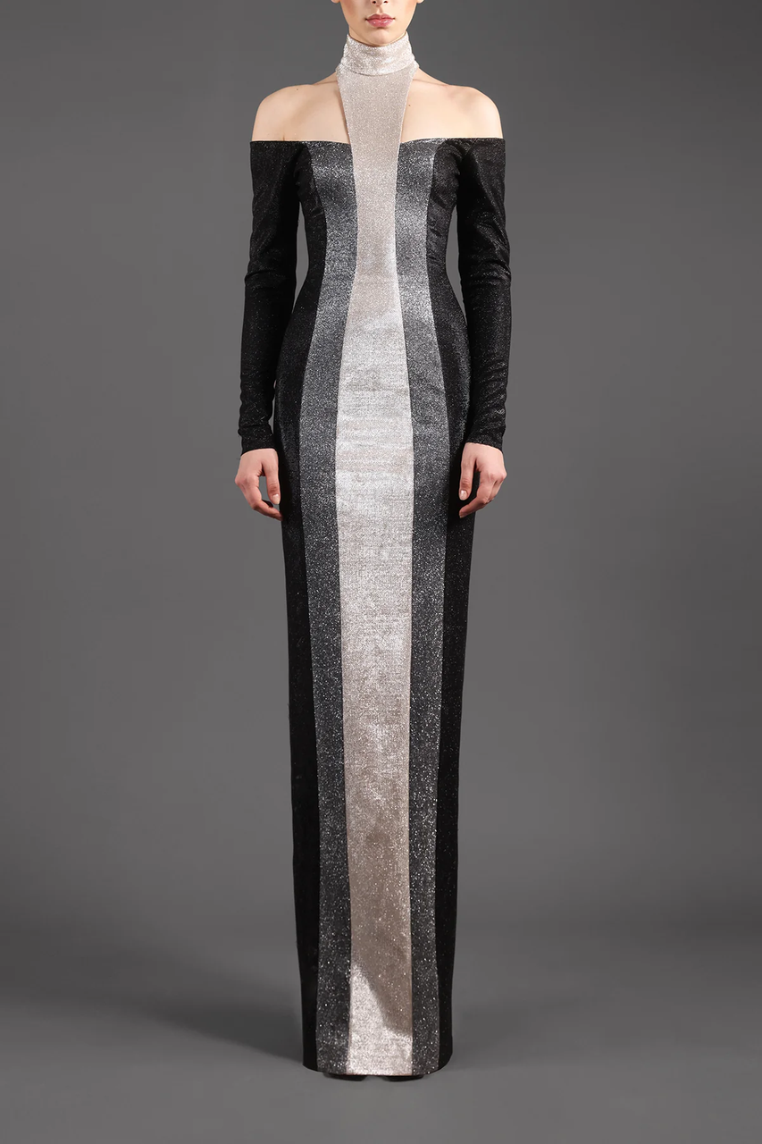 Shimmery High Neck Lurex Gown
