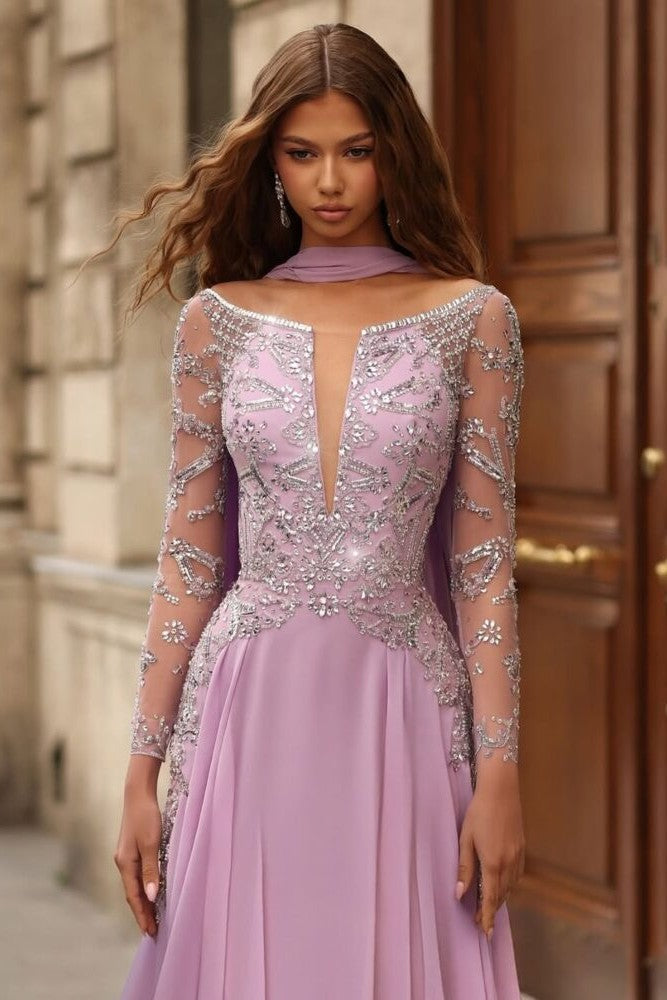 Long Sleeve Crystal Gown