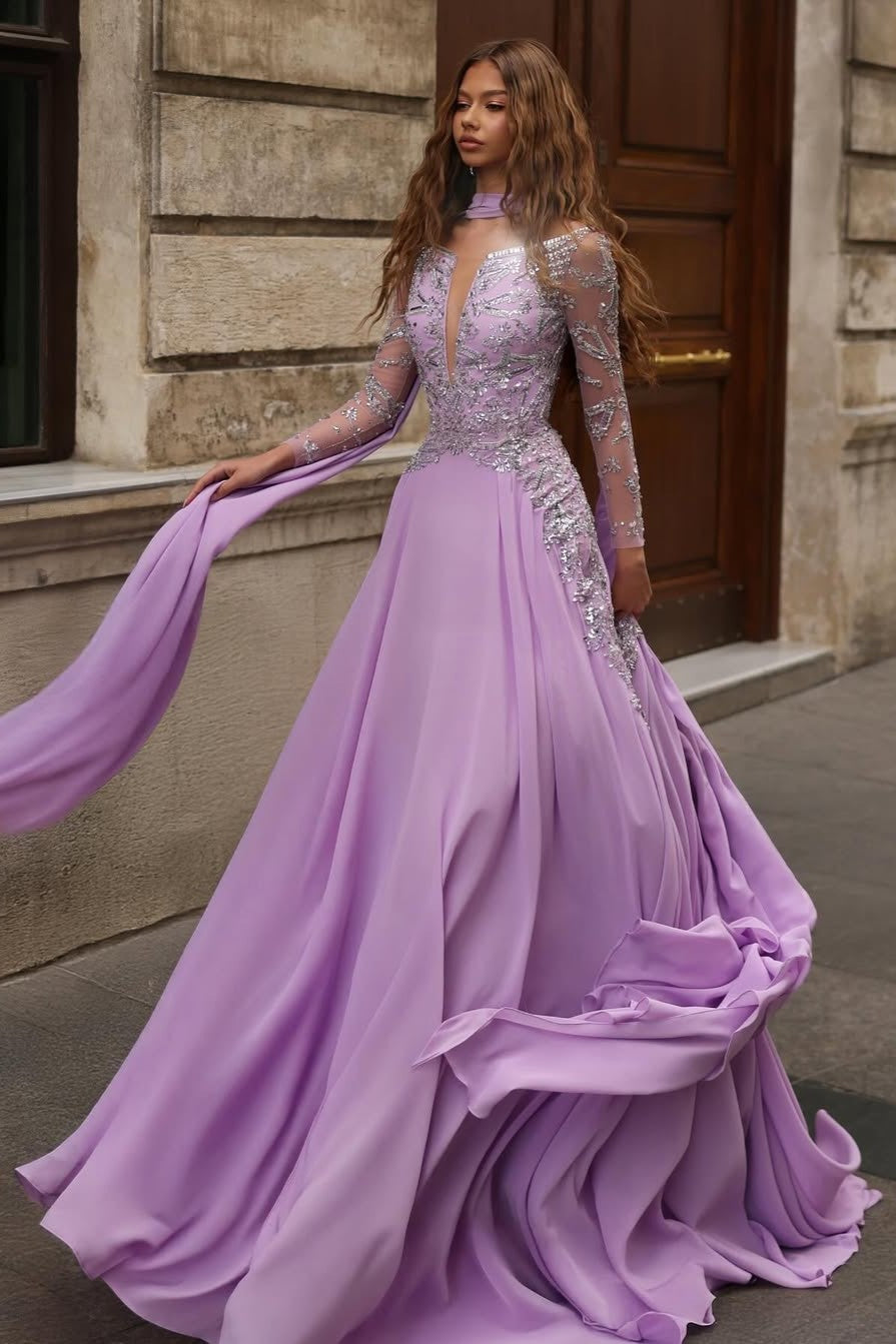 Long Sleeve Crystal Gown