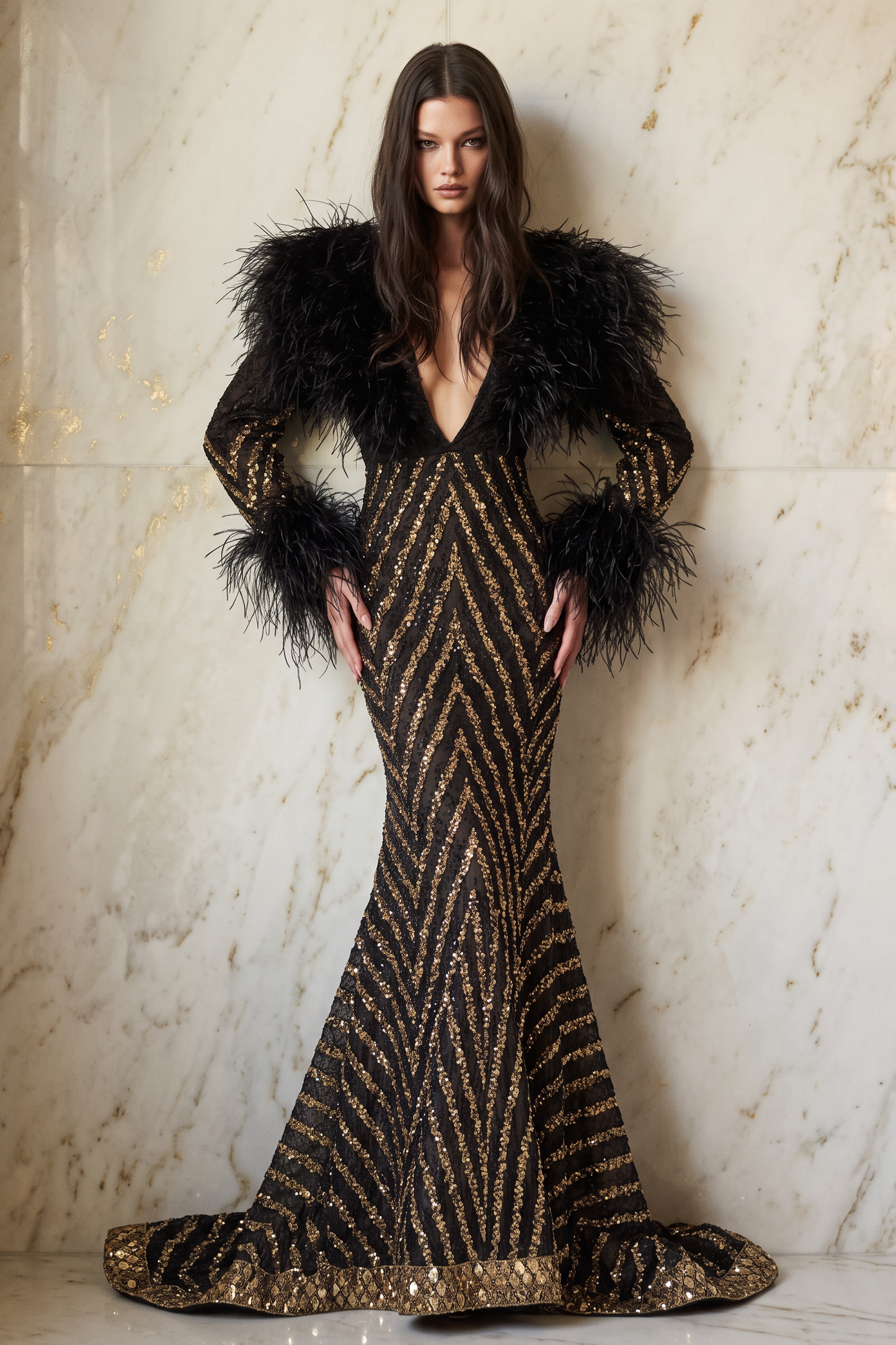 Long Sleeve V-Neck Gown