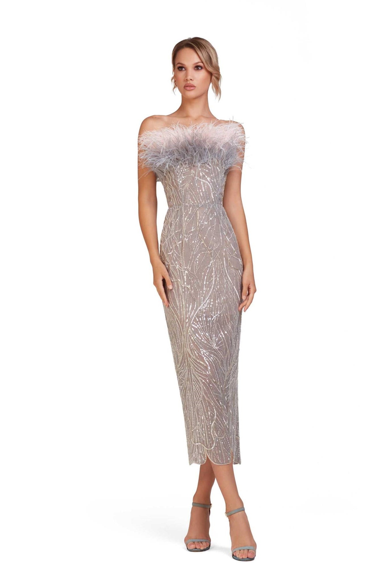 Fully Embellished Strapless Midi Dress