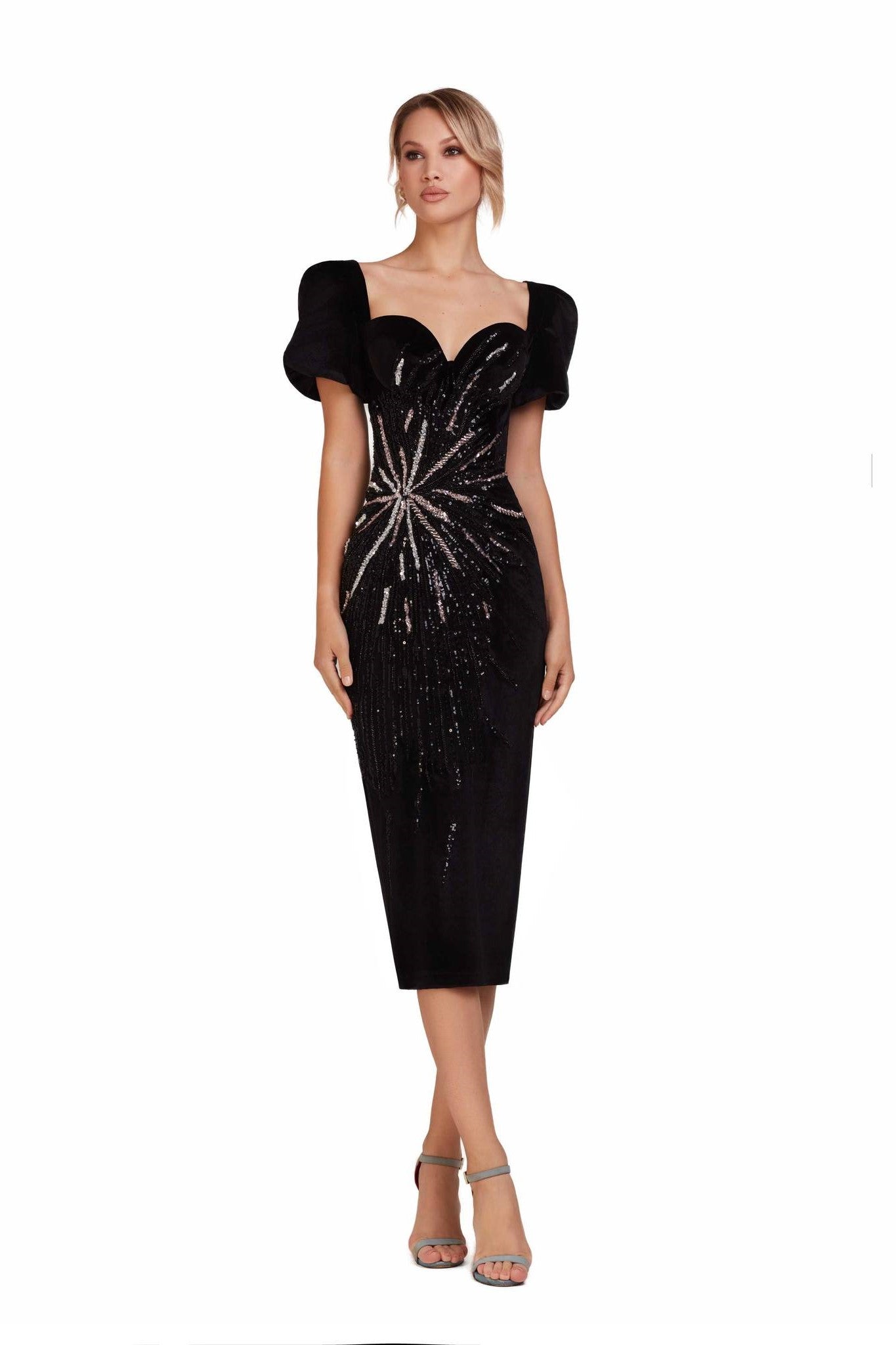 Short Sleeve Sweetheart Neck Midi Dress