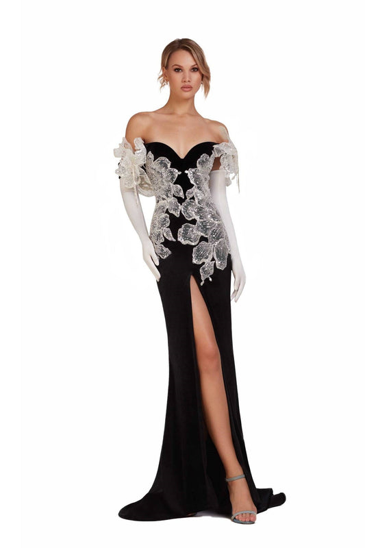 Off Shoulder Gown with Thigh-High Slit