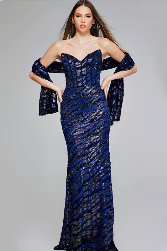 Strapless Beaded Gown with Sheer Detailing
