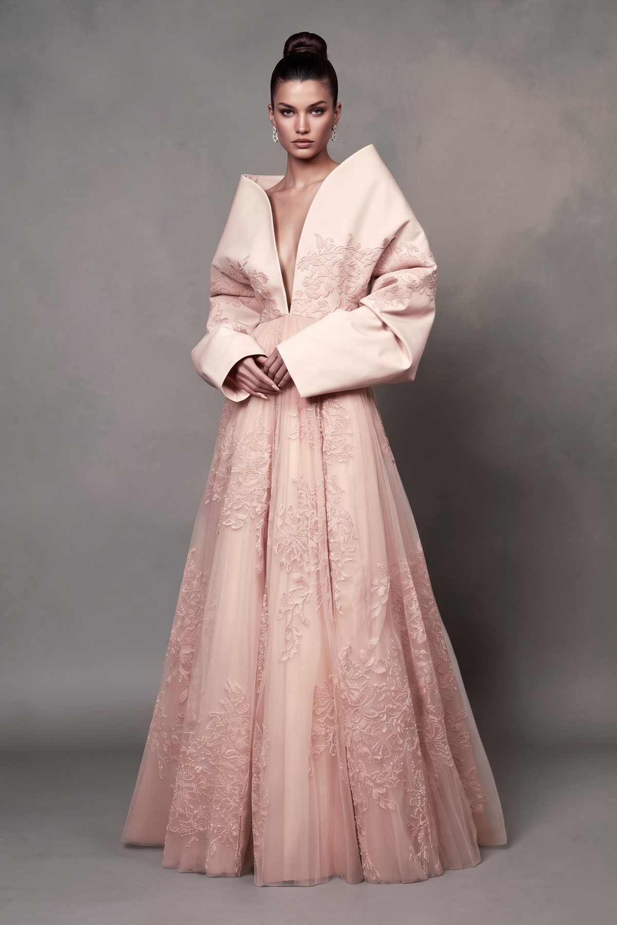 Tonal Floral Embroidery Gown