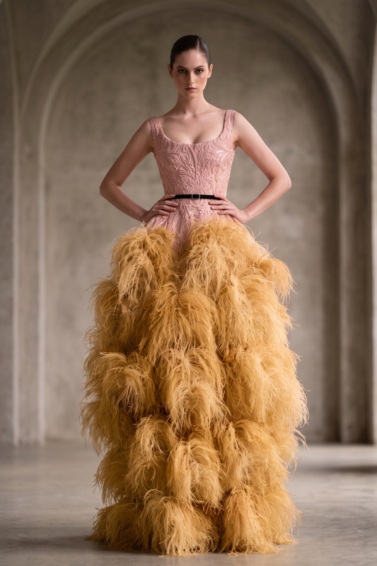 Sleeveless Feather Ball Gown