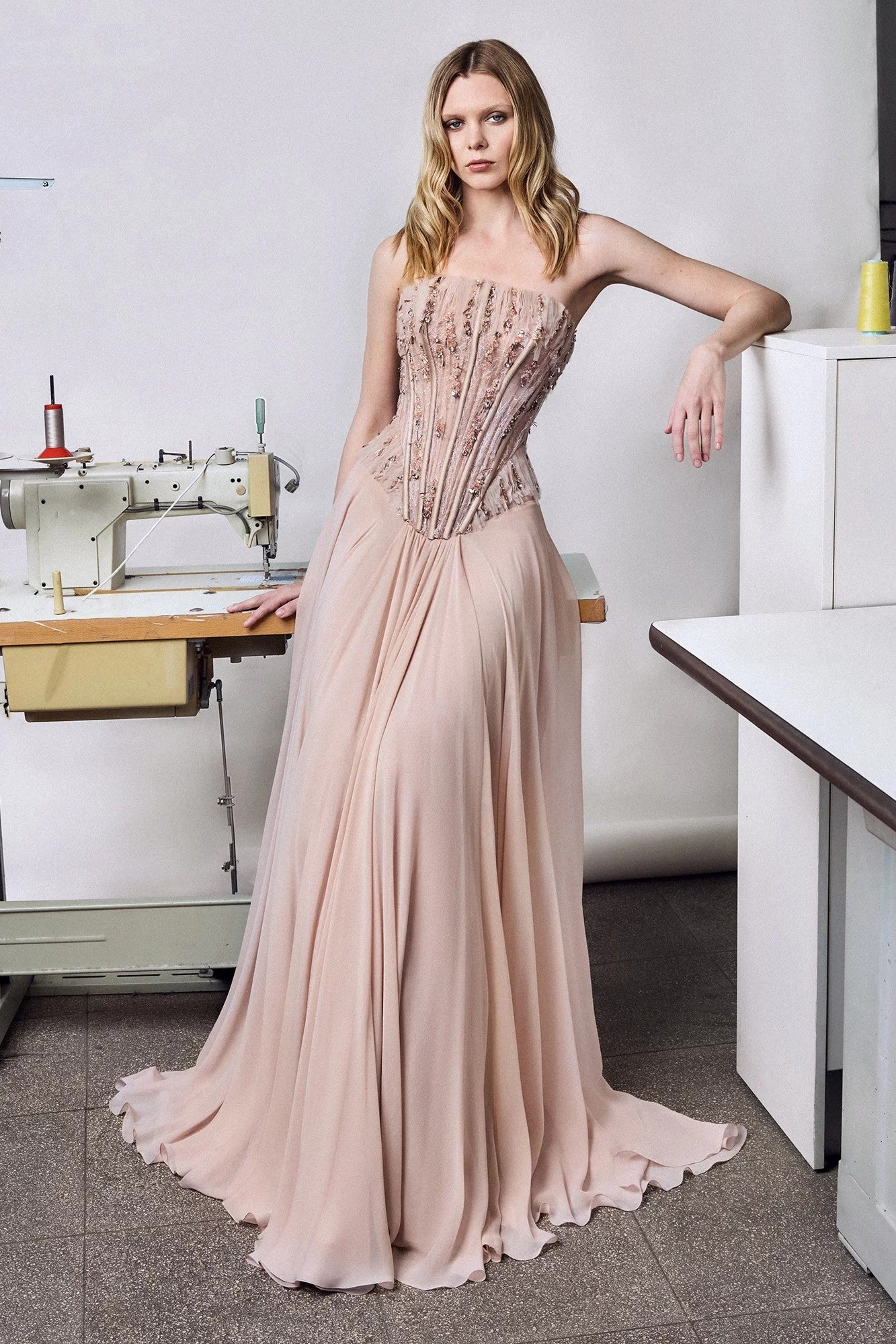 Strapless Embroidered Gown
