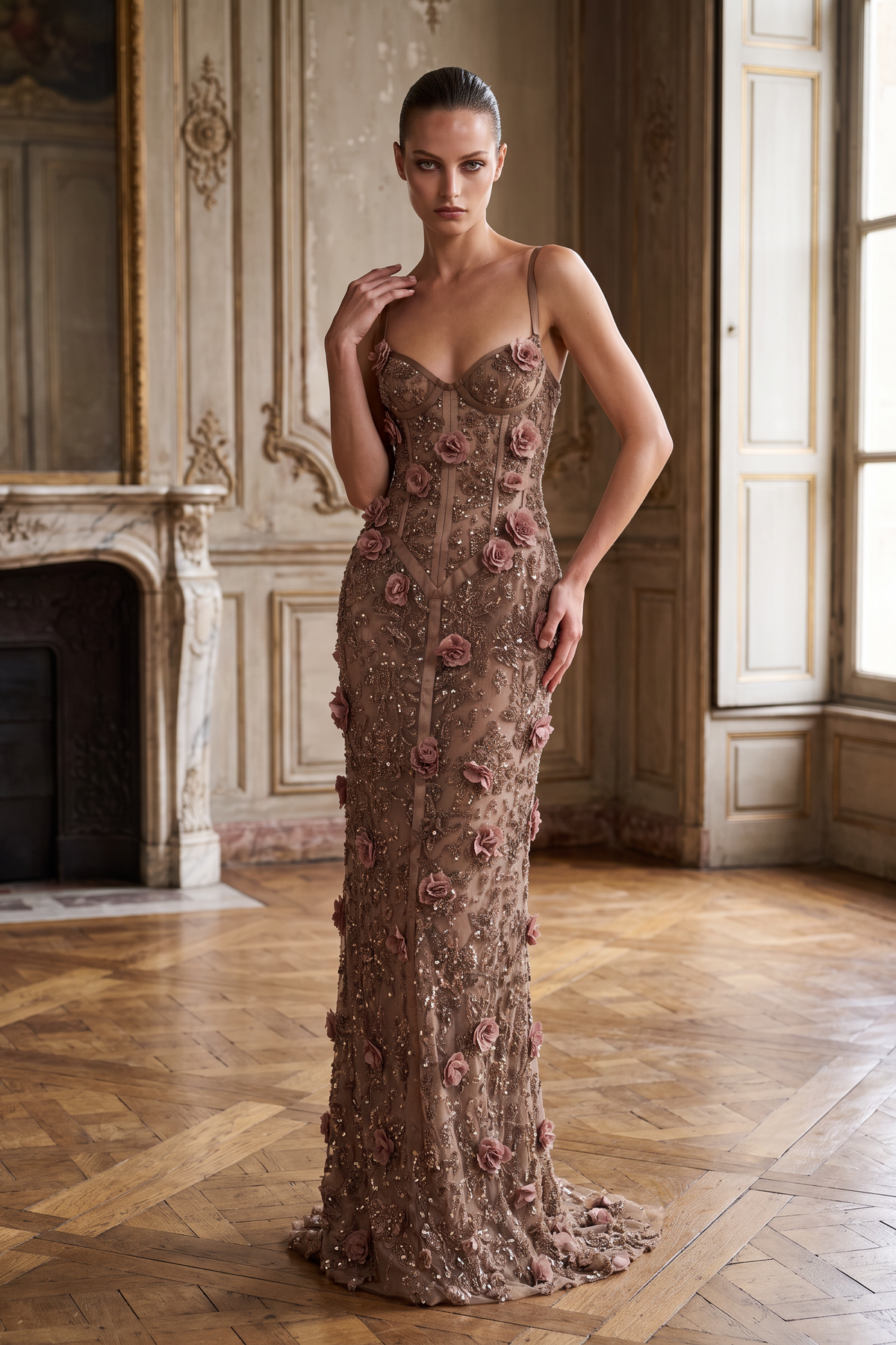 Floral Applique Corset Gown