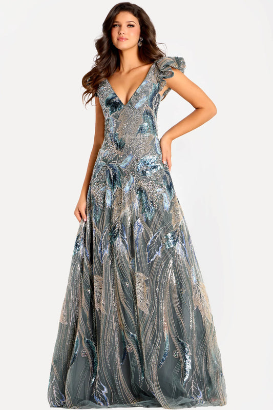 V-Neck Sequin Gown