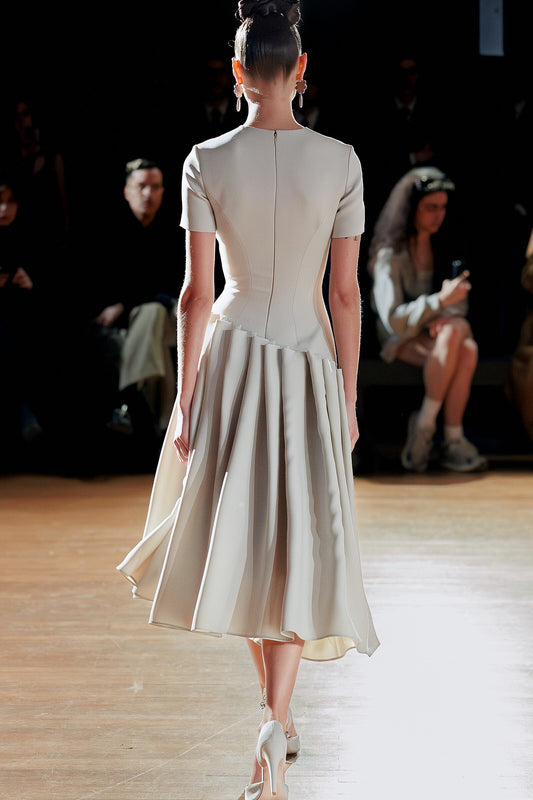Short Sleeve Pleated Midi Dress