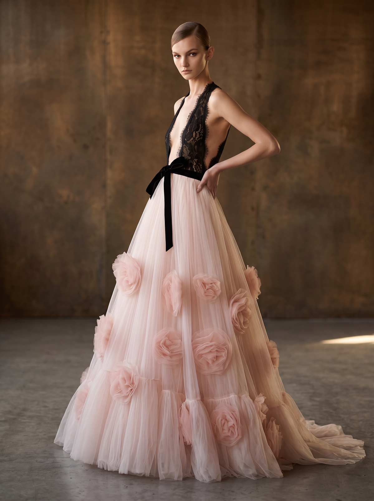 Lace Halter-Neck Floral Gown