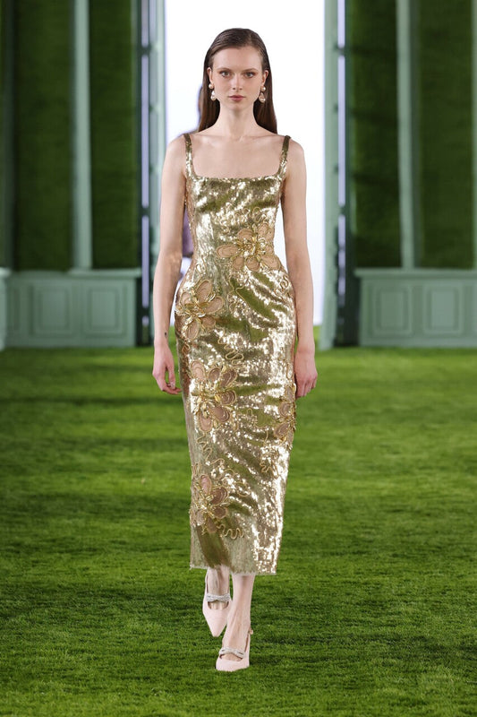 Sleeveless Metallic Sequin Midi Dress