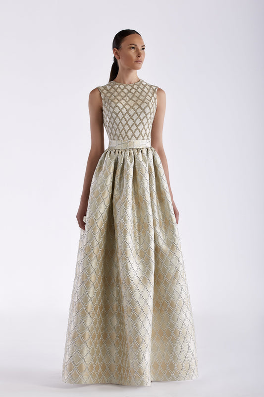 Embroidered Jacquard Gown