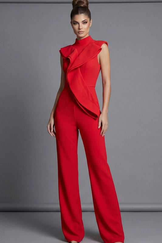 Sleeveless Ruffle Detail Wide Leg Jumpsuit