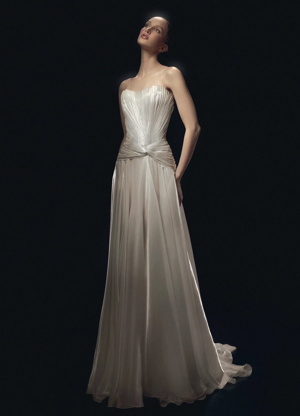 Strapless Pleated Organza Gown
