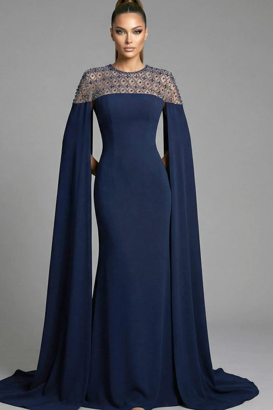 Beaded Illusion Neckline Gown