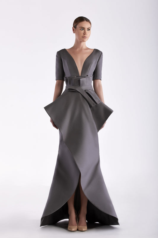 Short Sleeve Faille Gown