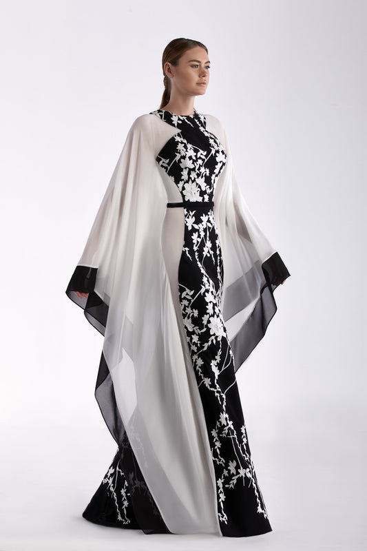 Long Cape Sleeve Gown