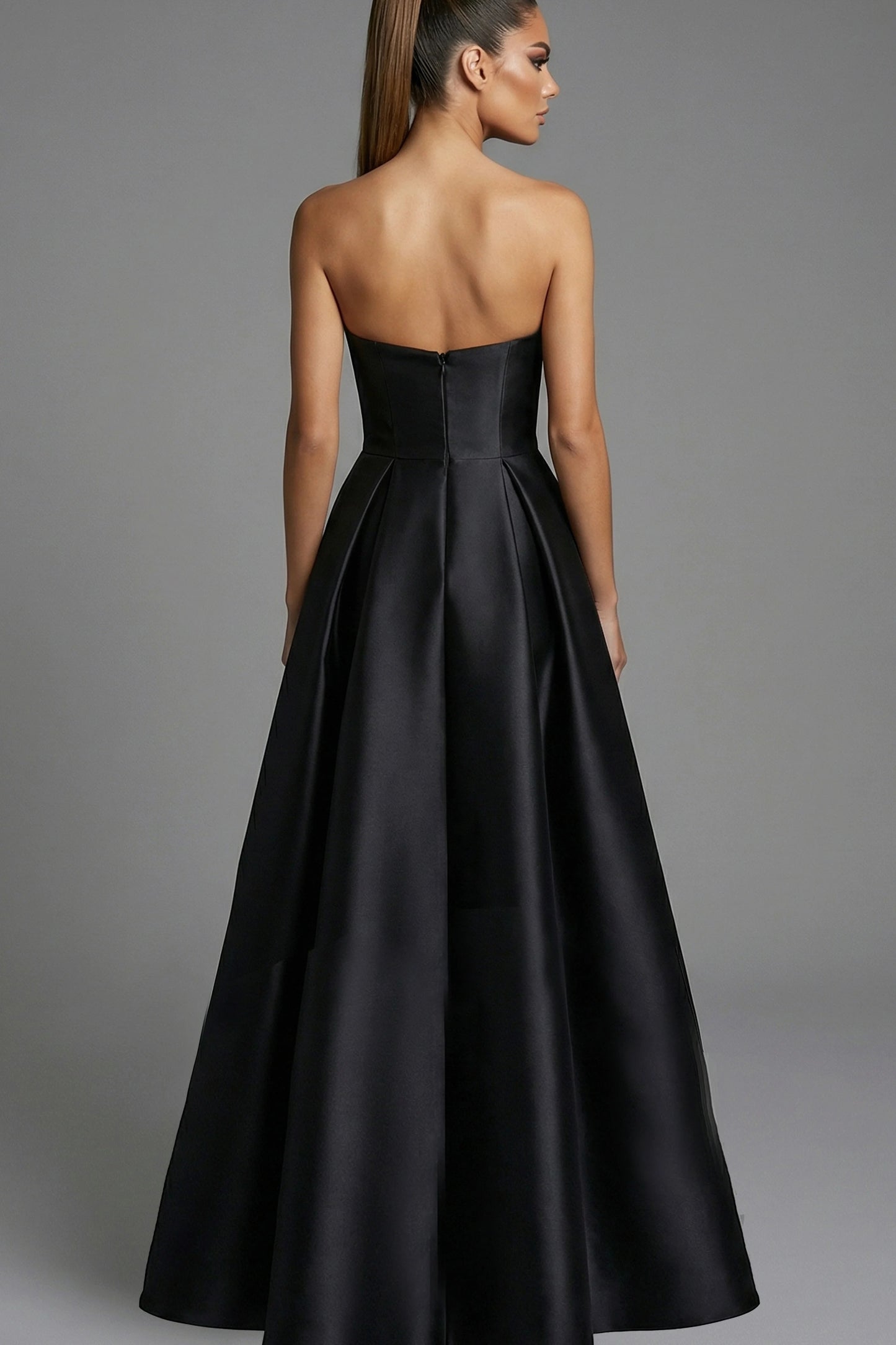 Strapless Ball Gown With Crystal Bow Accents