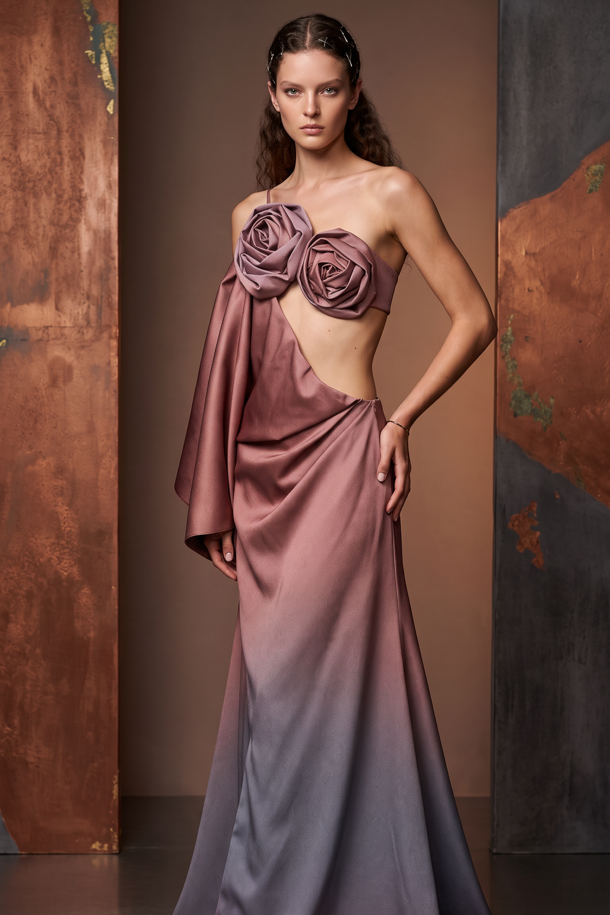 One-Shoulder Fluid Draped Gown