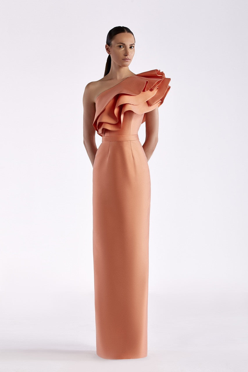 Ruffle One Shoulder Gown
