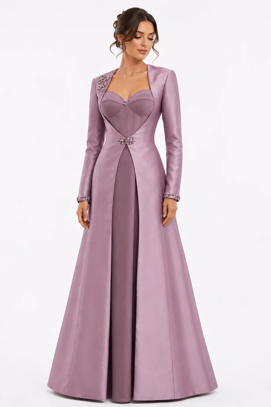 Crepe Sweetheart Gown with Mikado Embroidered Jacket