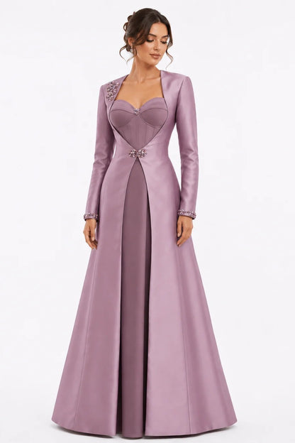 Crepe Sweetheart Gown with Mikado Embroidered Jacket
