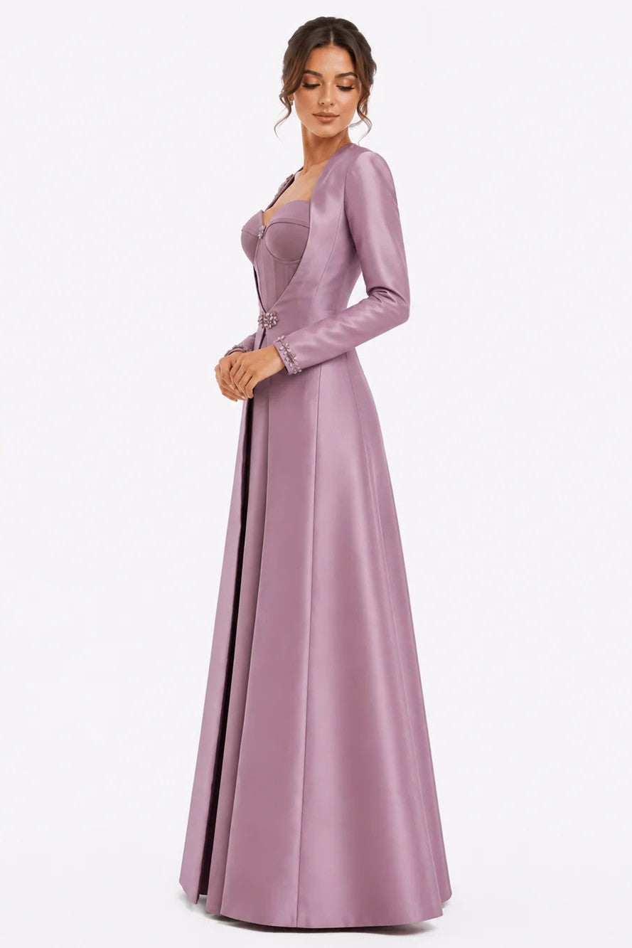 Crepe Sweetheart Gown with Mikado Embroidered Jacket