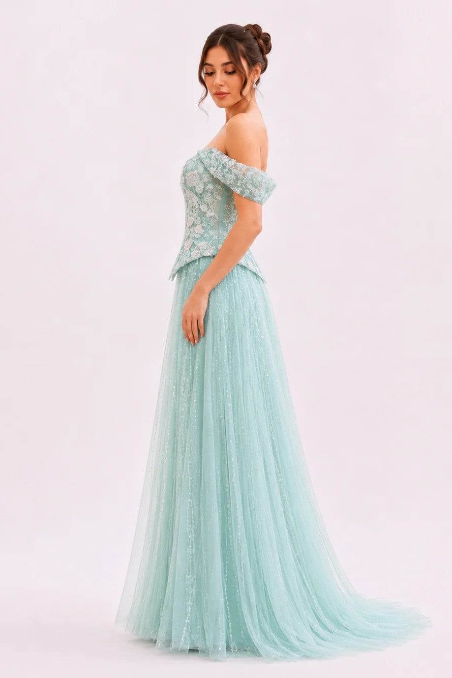 Embroidered Corset & Sequin Tulle Skirt Set