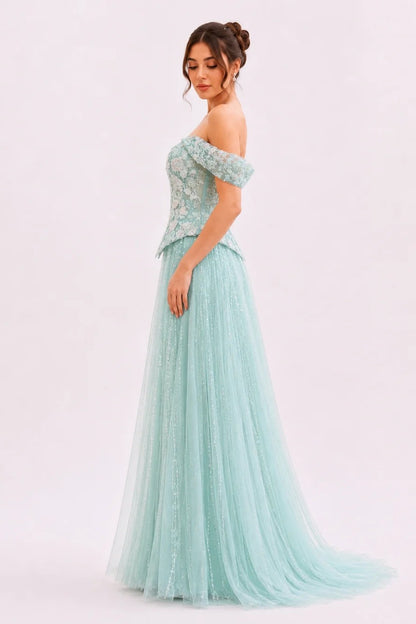 Embroidered Corset & Sequin Tulle Skirt Set