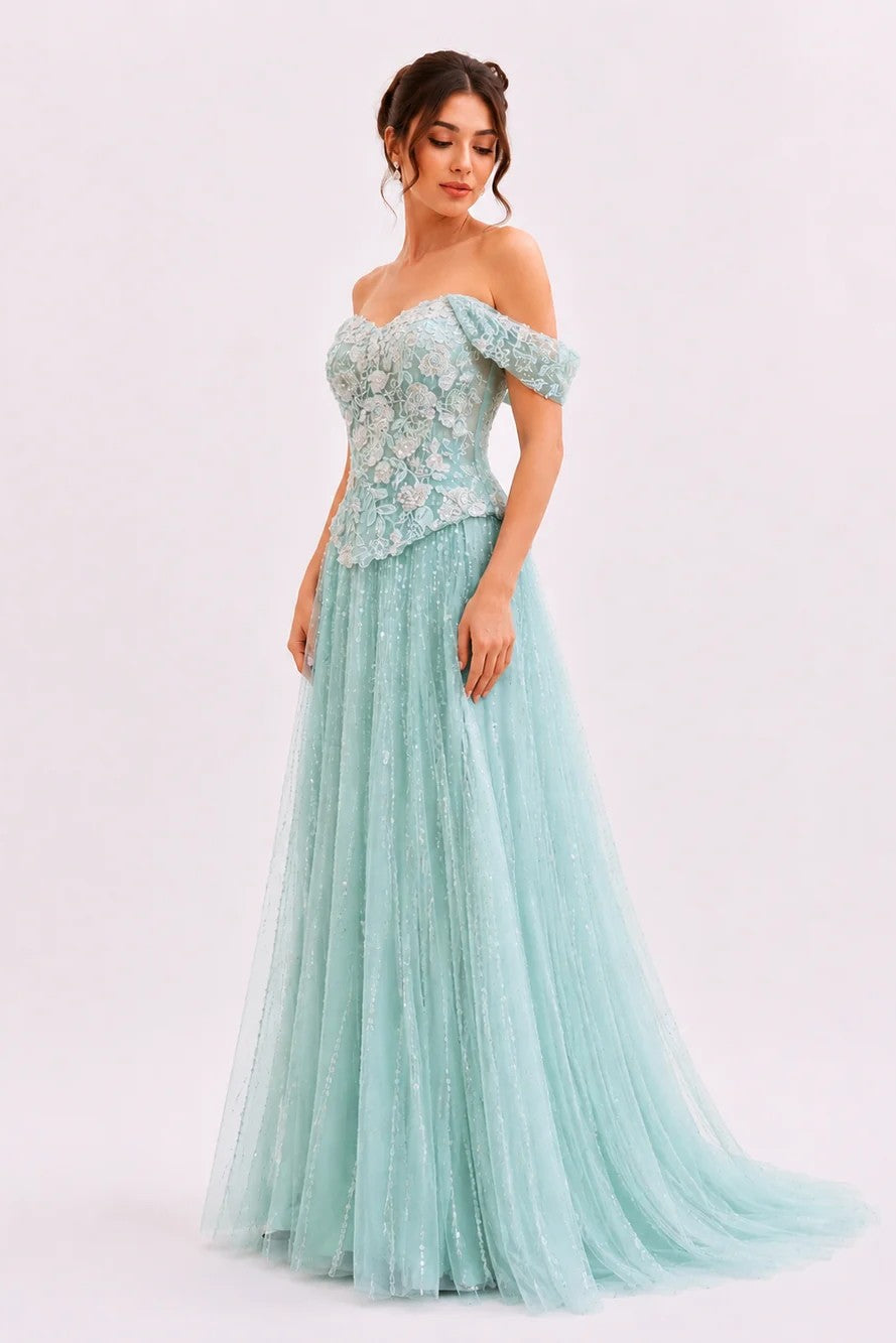Embroidered Corset & Sequin Tulle Skirt Set