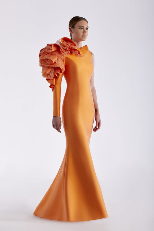Fit and Flare Faille and Tulle Gown